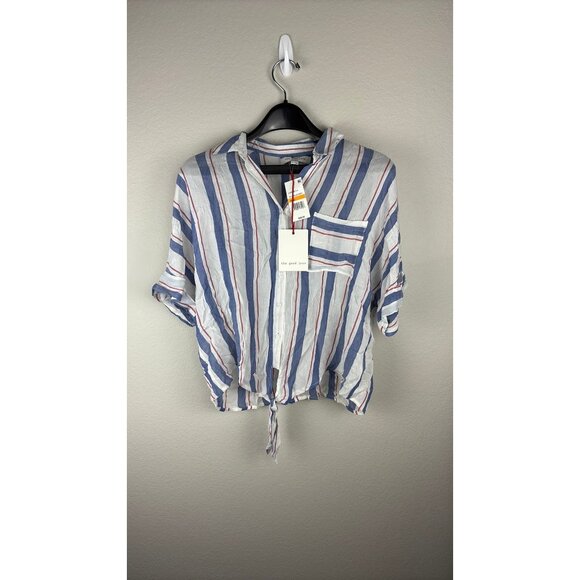 the good jane Tops - The Good Jane - Small - Relaxed Button-Down Shirt With Stripes & Drawstring
